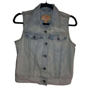 Levi's Light Wash Vintage Style Denim Vest Sleeveless Trucker Jacket Size PS